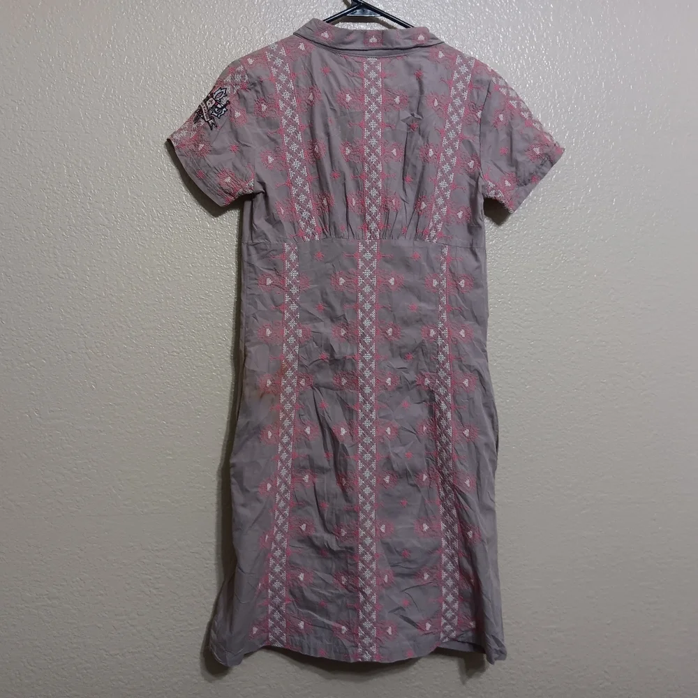 Odd Molly Anthropologie Pink Gray Embroidered Cotton Shirt Dress - Picture 4 of 5